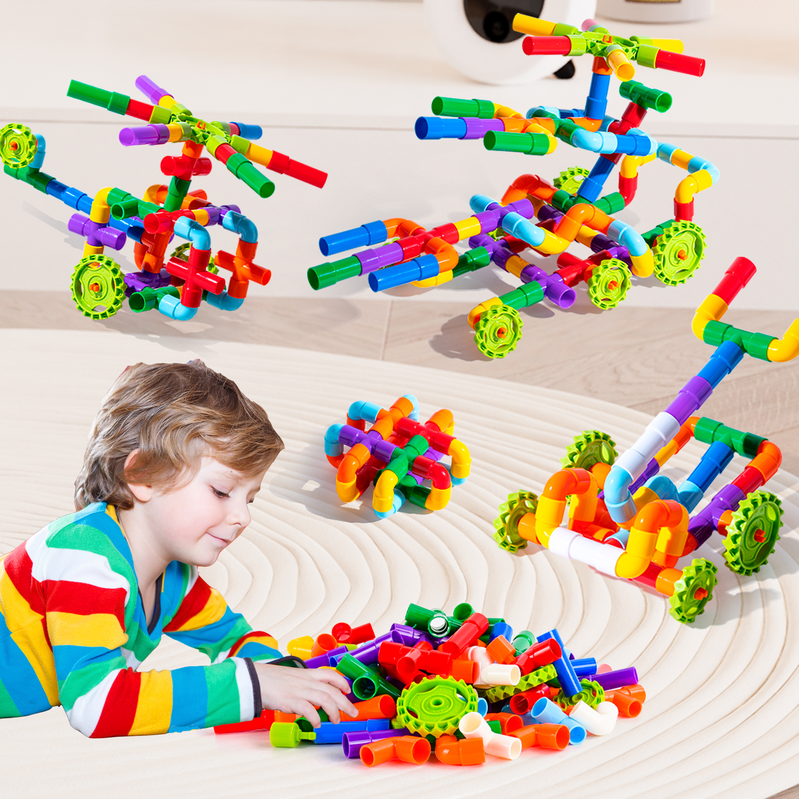 Kids Toys Under $10 - Children Educational Plastic Tube Water-pipe BlocksPipeline